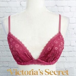VICTORIA'S SECRET Mauve Pink Floral Lace Triangle Unlined Bralette Bra - MEDIUM
